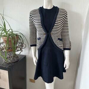 LOFT Nautical Chunky Knit Cardigan Navy Cream Brass Buttons Size SP